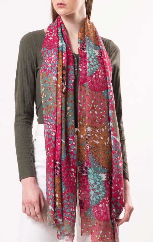 Aster Flower Design Merino Wool Scarf | DLUX