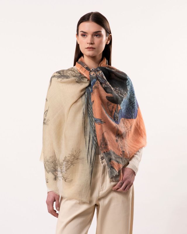 Majestic Peacock Print Pure Merino Wool Scarf | DLUX Majestic Peacock Print Pure Merino Wool Scarf | DLUX