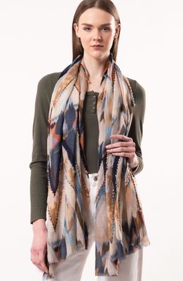 Sienna Chevron Design Embroidered Pure Wool Scarf | DLUX