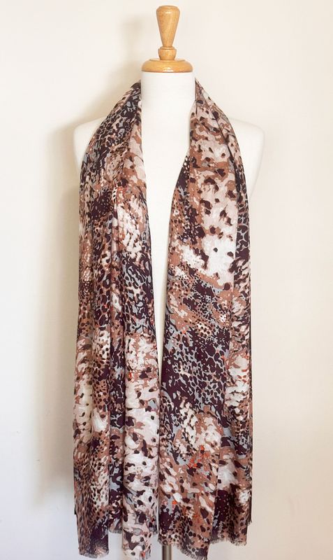 Ash Hand printed Modal Cashmere Abstract Pattern Scarf | DLUX