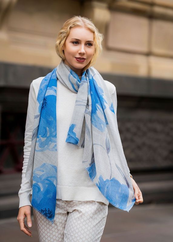 Poppy Hand printed Modal Cashmere Floral Design Scarf | DLUX