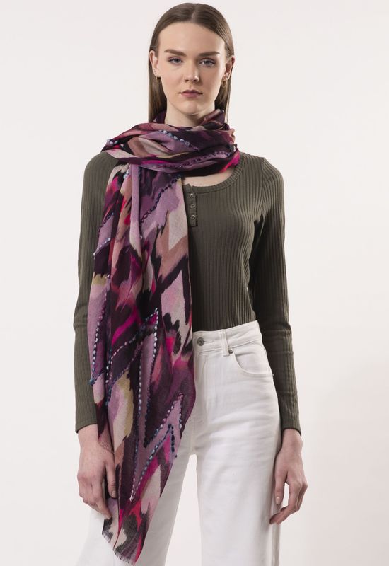 Sienna Chevron Design Embroidered Pure Wool Scarf | DLUX