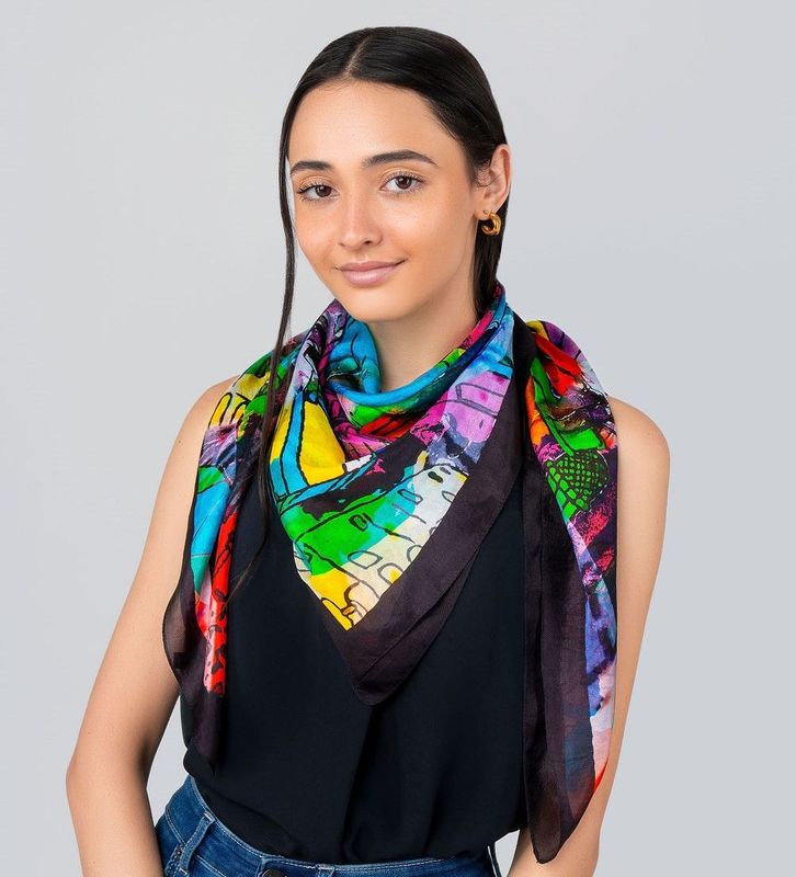 Odessa Abstract Landmarks Print Silk Square 100 | DLUX