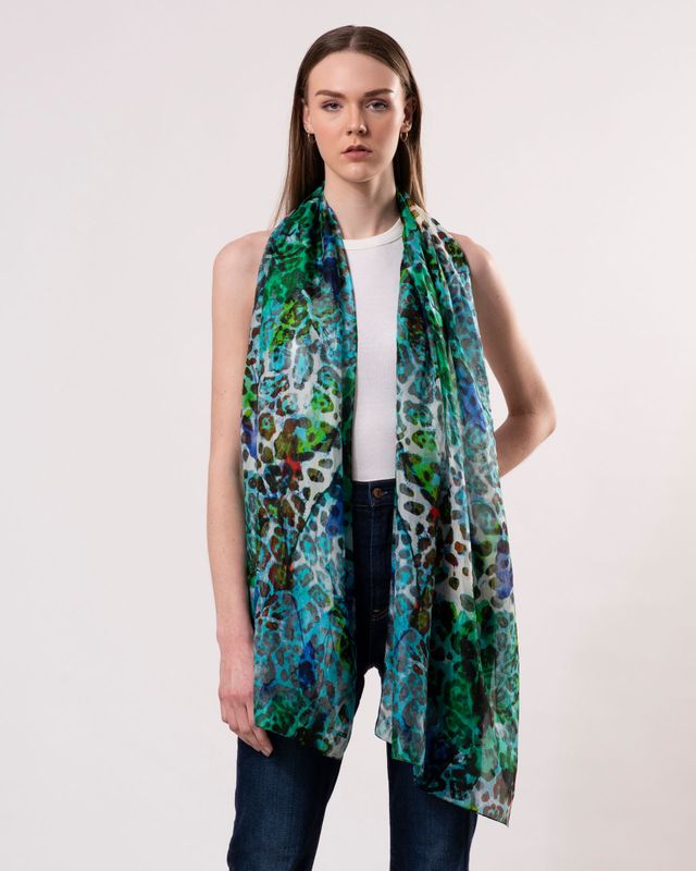 Gemma Abstract Animal Print Pure Silk Scarf | DLUX