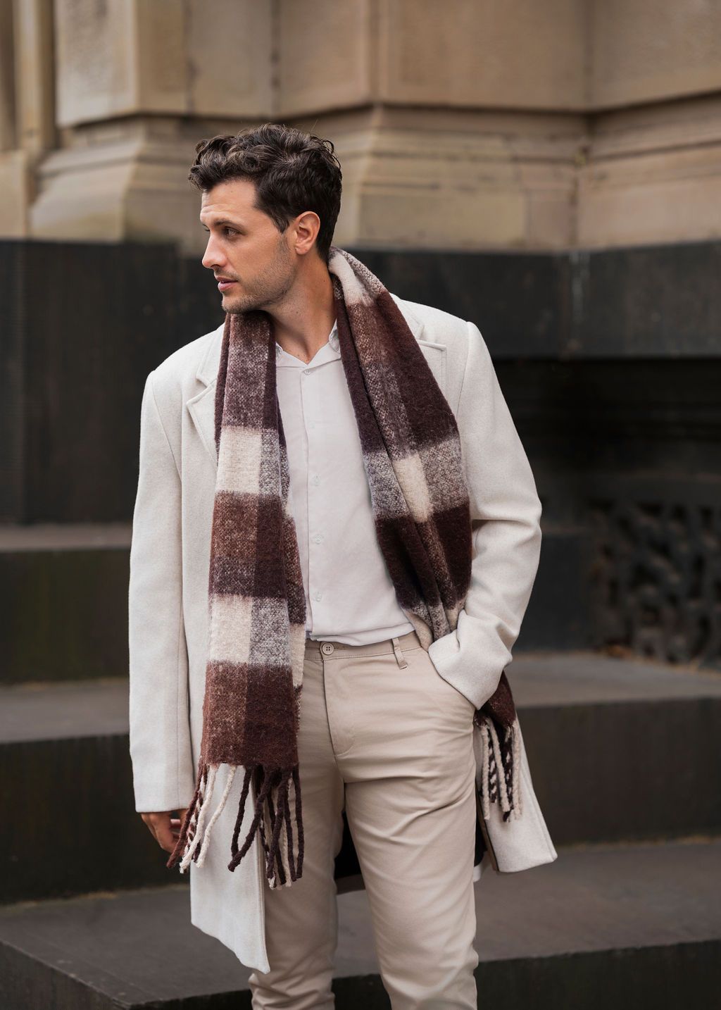 Lumi Woven Plaid Pattern Wool Mohair Chunky Scarf