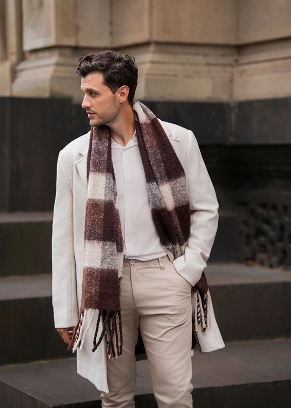 Lumi Woven Plaid Pattern Wool Mohair Chunky Scarf