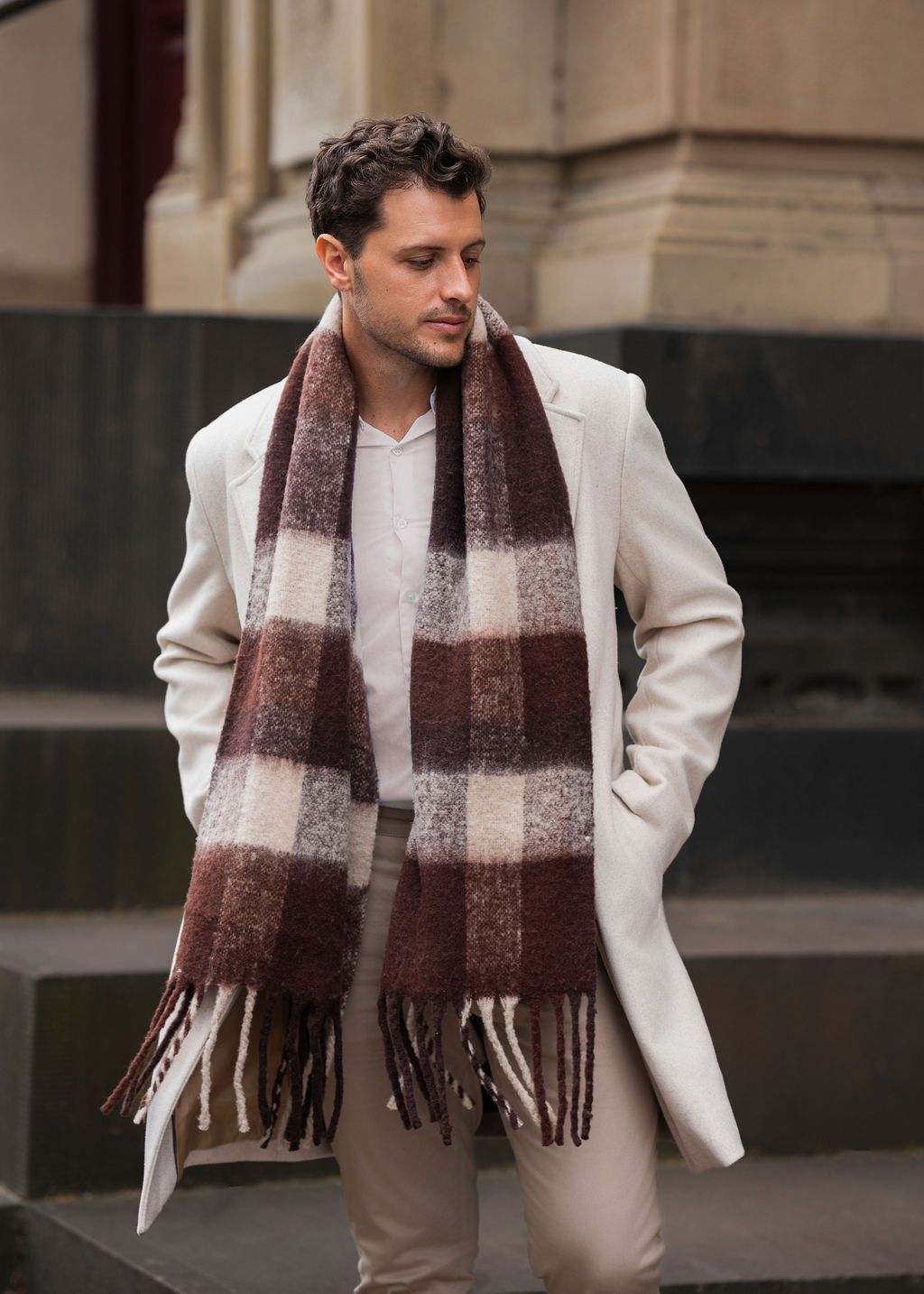 Lumi Woven Plaid Pattern Wool Mohair Chunky Scarf