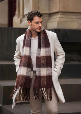 Lumi Woven Plaid Pattern Wool Mohair Chunky Scarf