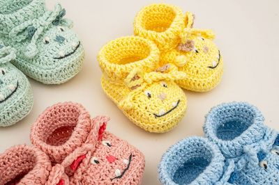 YetiTot Cute Monster Baby Bootees - Hand Crocheted Cotton with contrast colour ears
