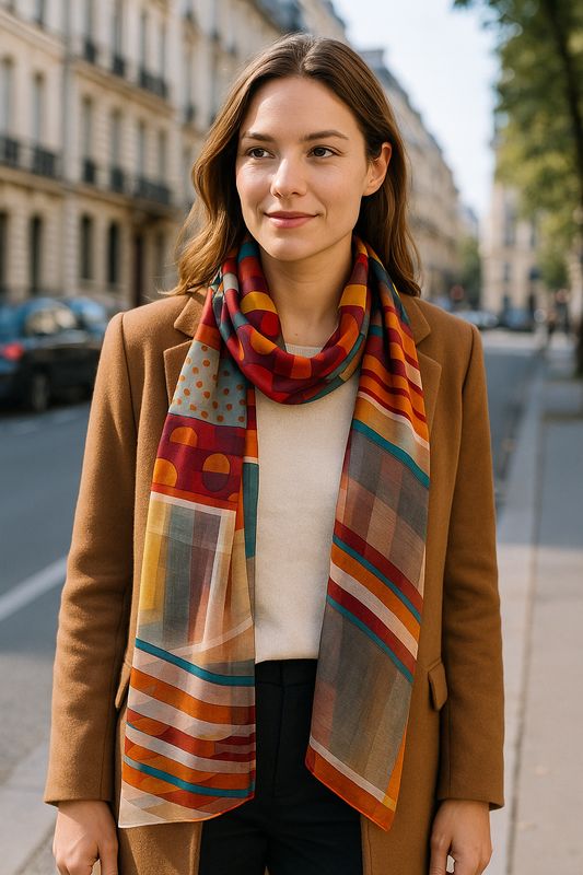 Ruby Abstract Geometric Print Pure Silk Scarf Ruby Abstract Geometric Print Pure Silk Scarf