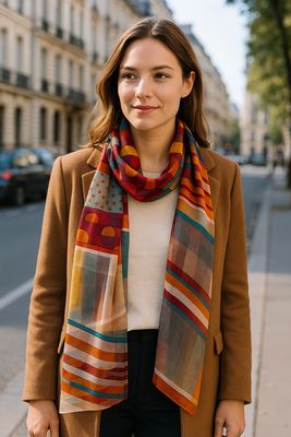 Ruby Abstract Geometric Print Pure Silk Scarf