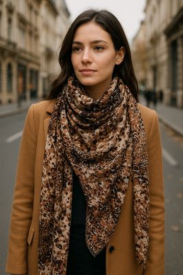 Ash Hand printed Modal Cashmere Abstract Pattern Scarf | DLUX