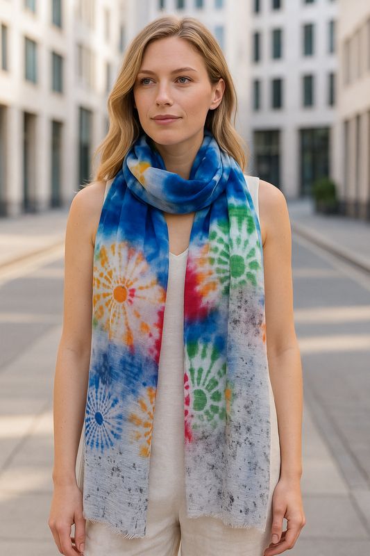 Holi Shibori Tie & Dye Print Linen Modal Scarf Holi Shibori Tie & Dye Print Linen Modal Scarf