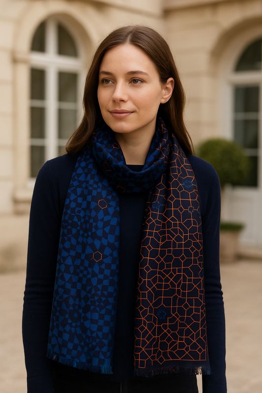 The Grid Multi Geometric Print Pure Silk Scarf The Grid Multi Geometric Print Pure Silk Scarf