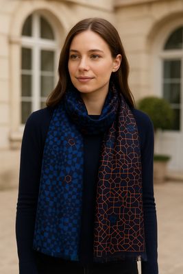 The Grid Multi Geometric Print Pure Silk Scarf The Grid Multi Geometric Print Pure Silk Scarf