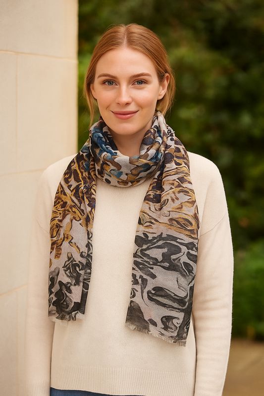 Mimic Abstract Animal Print Linen Modal Scarf - Natural Mimic Abstract Animal Print Linen Modal Scarf - Natural