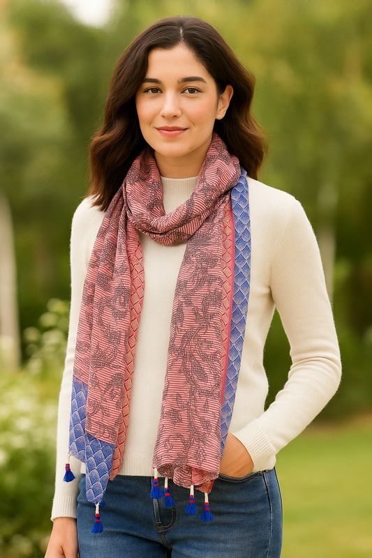 Angelica Paisley Pure Cotton Scarf with Tassels Angelica Paisley Pure Cotton Scarf with Tassels