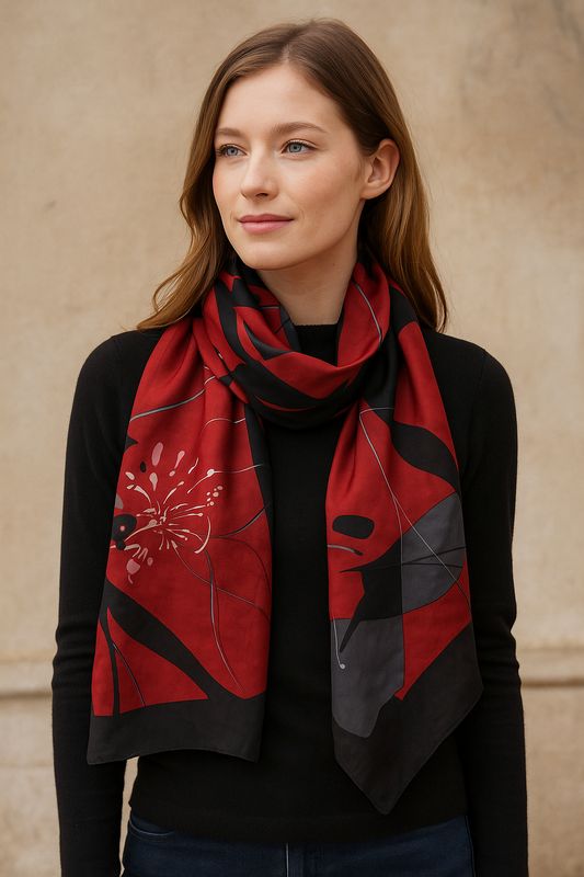 Laurie Abstract Flower Pure Silk Scarf Laurie Abstract Flower Pure Silk Scarf