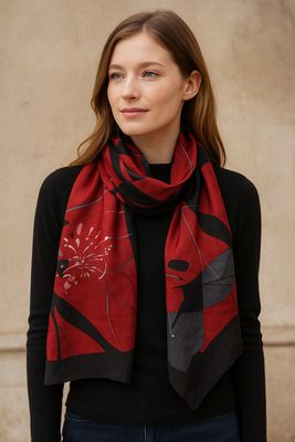 Laurie Abstract Flower Pure Silk Scarf Laurie Abstract Flower Pure Silk Scarf