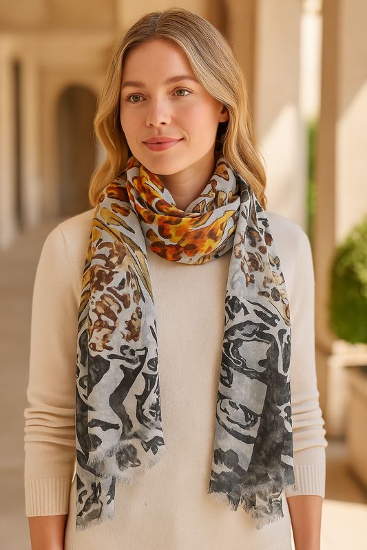 Mimic Abstract Animal Print Linen Modal Scarf - Multi Mimic Abstract Animal Print Linen Modal Scarf - Multi