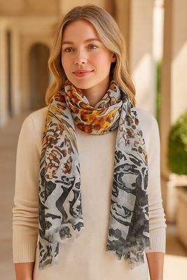 Mimic Abstract Animal Print Linen Modal Scarf - Multi Mimic Abstract Animal Print Linen Modal Scarf - Multi