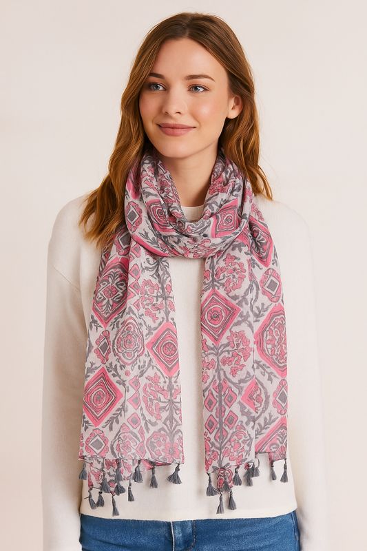 Wallis Pure Cotton Silk Scarf with Handmade Tassels Wallis Pure Cotton Silk Scarf with Handmade Tassels