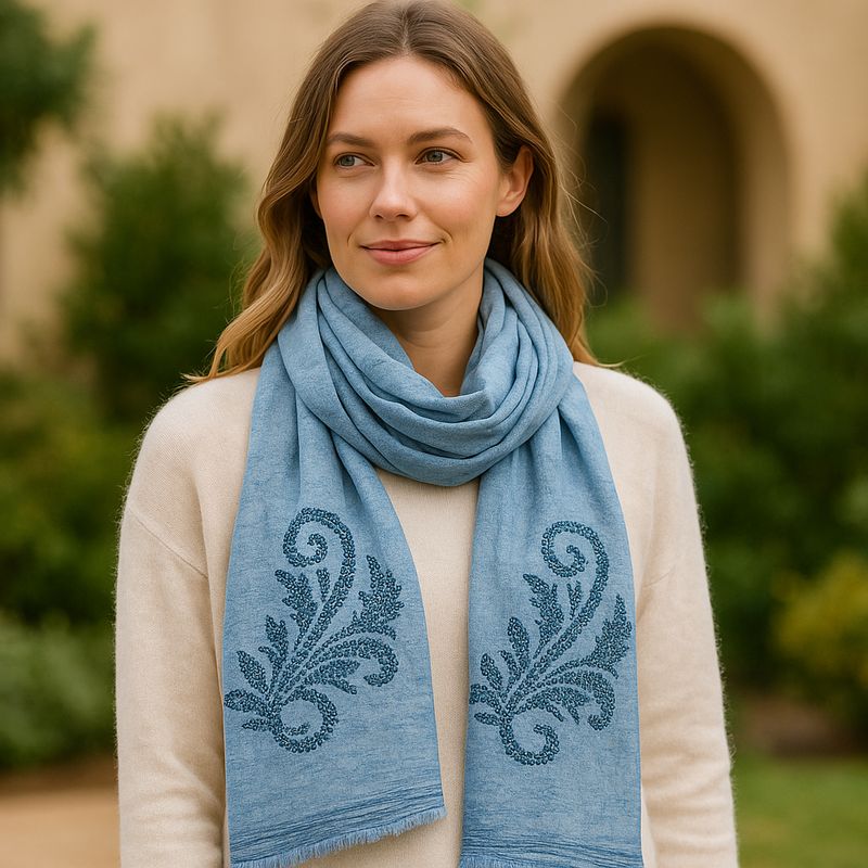 Camira Hand Stitched Kantha Embroidered Pure Cotton Scarf Camira Hand Stitched Kantha Embroidered Pure Cotton Scarf