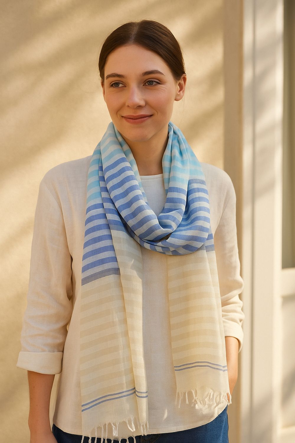 Pippa Handloomed Classic Stripe Pure Cotton Scarf - last few!