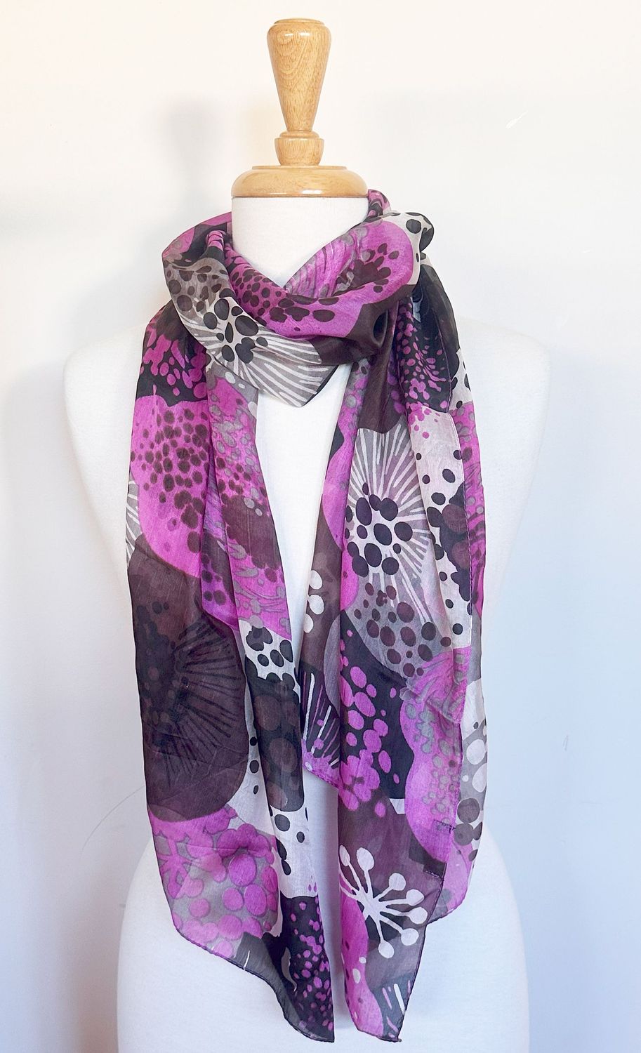Zinnia Abstract Floral Print Pure Silk Scarf