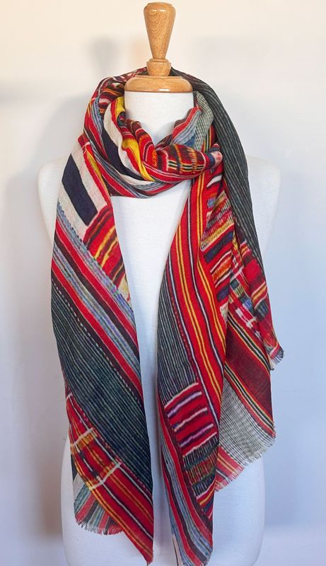 Hazel Stripes and Checked Merino Wool Scarf Hazel Stripes and Checked Merino Wool Scarf
