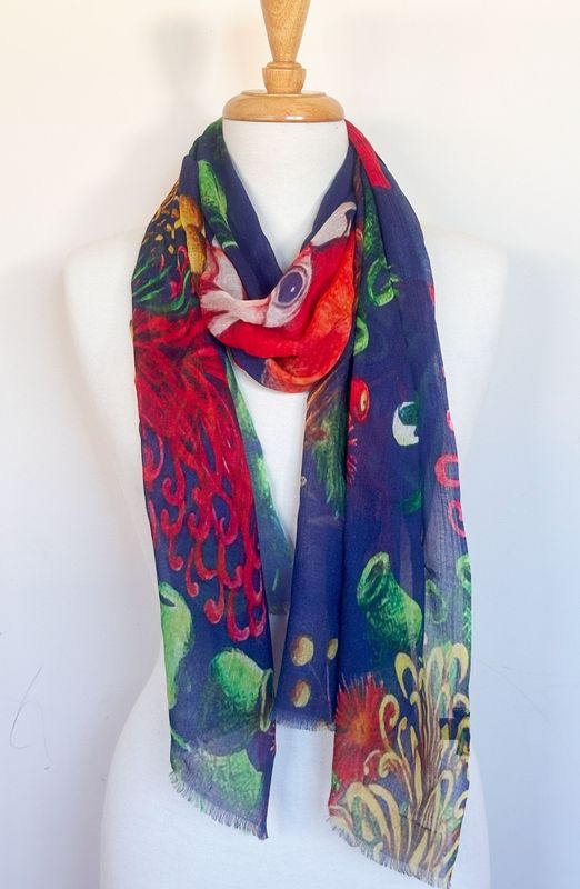 Cockatoo Print Modal Silk Scarf Cockatoo Print Modal Silk Scarf