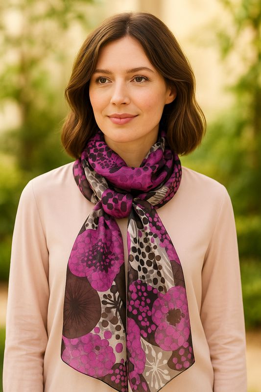 Zinnia Abstract Floral Print Pure Silk Scarf Zinnia Abstract Floral Print Pure Silk Scarf