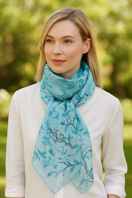 Kyoto Cherry Blossom Hand Printed Pure Silk Scarf - last few!