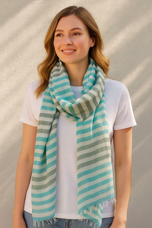 Ariana Hand Woven Stripe Cotton Linen Scarf