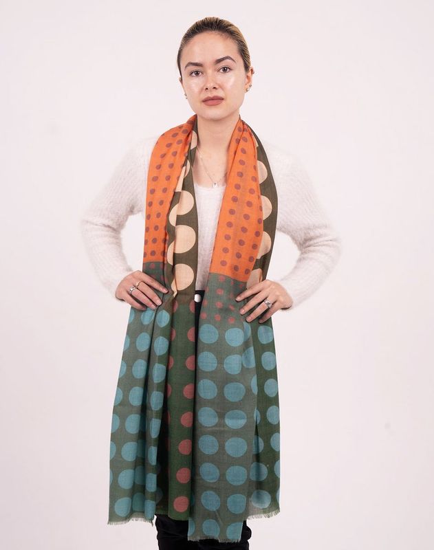 Futura Chequered Spot Merino Wool Silk Scarf - Olive | DLUX Futura Chequered Spot Merino Wool Silk Scarf - Olive | DLUX