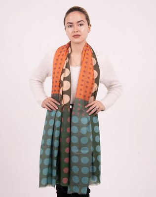 Futura Chequered Spot Merino Wool Silk Scarf - Olive | DLUX Futura Chequered Spot Merino Wool Silk Scarf - Olive | DLUX