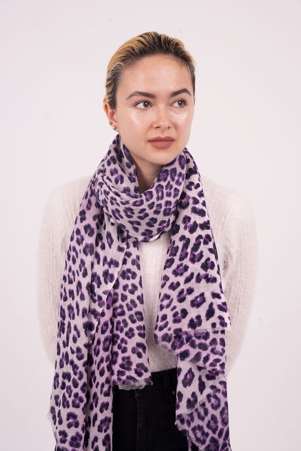 Jaguar Wool Silk Scarf - Hand Printed, Soft, and Stylish | Lavendar