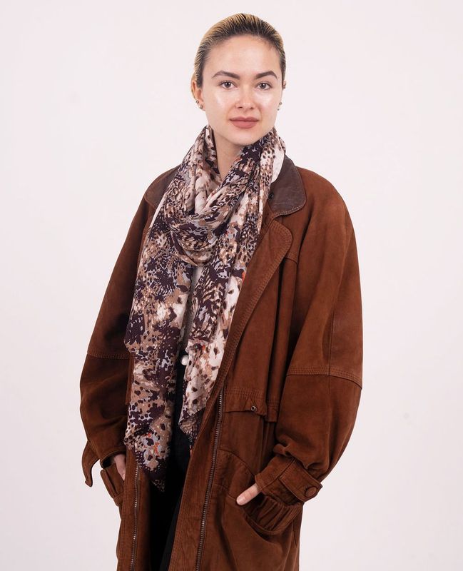 Ash Hand printed Modal Cashmere Abstract Pattern Scarf | DLUX