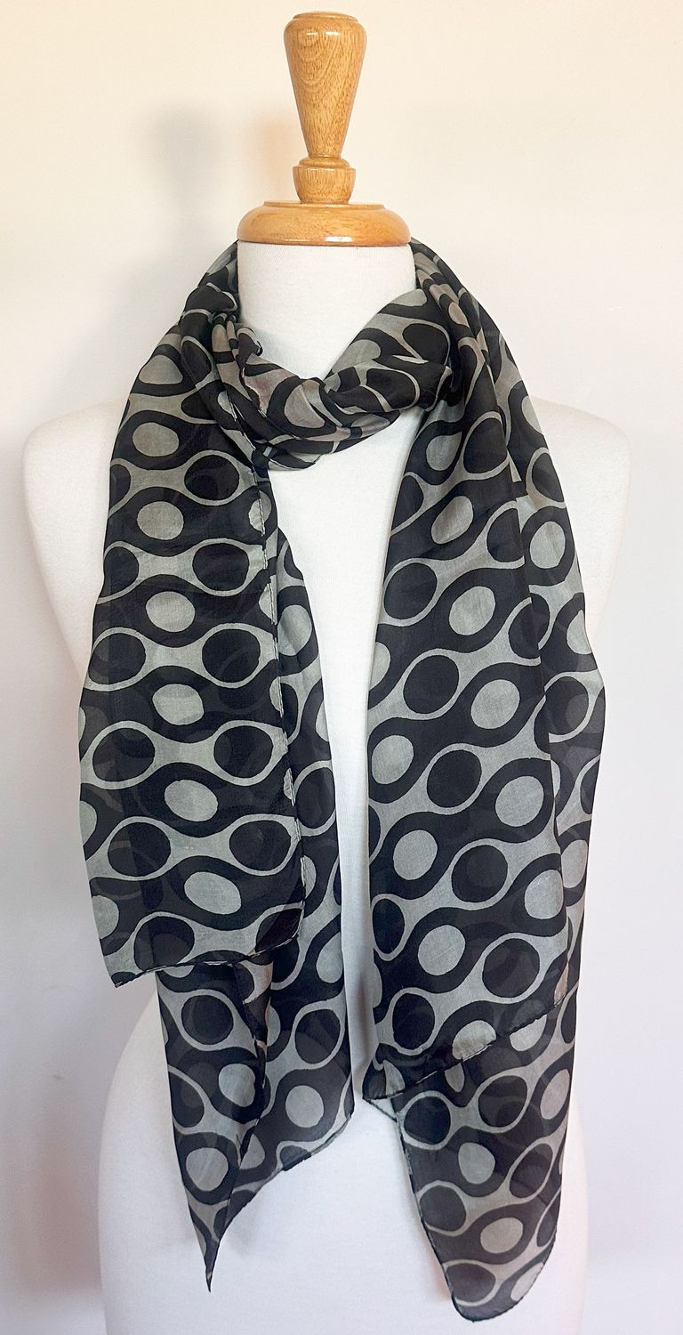 Orbit Dots & Ellipse Print Pure Silk Scarf