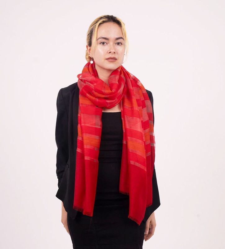 Mae Woven Stripe Wool Silk Scarf