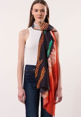 Nova Abstract Artistic Print Wool Modal Scarf - Navy