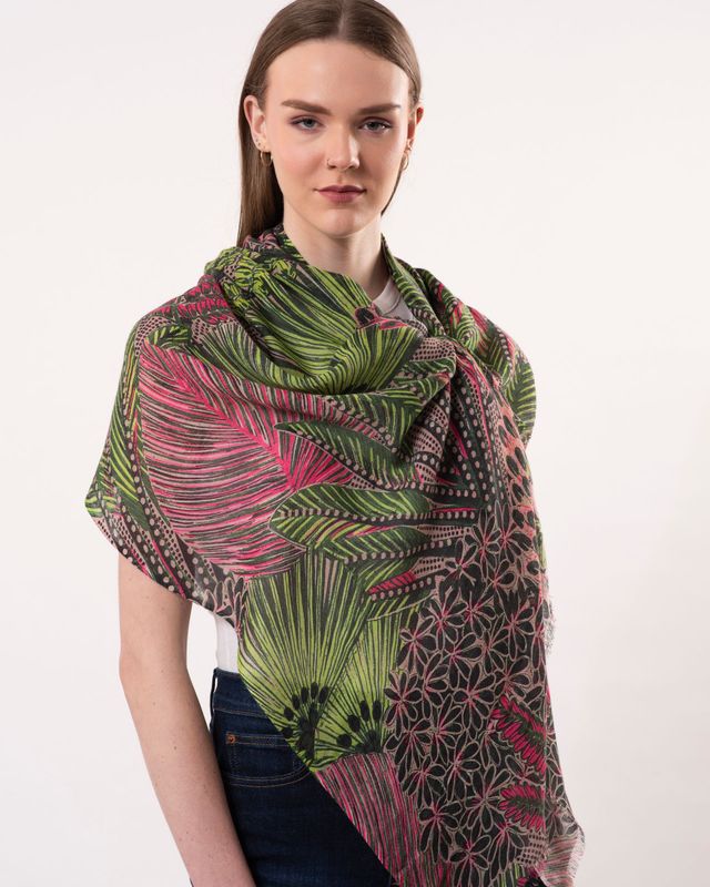 Miagi Botanical Print Wool Modal Scarf | Jade