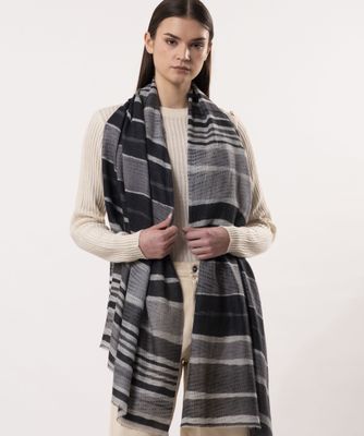 Ripple Fluid Stripe Pattern Wool Silk Scarf - Monochrome