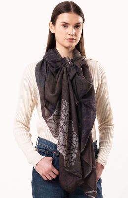 Dahlia Floral Print Pure Merino Wool Scarf - Coffee