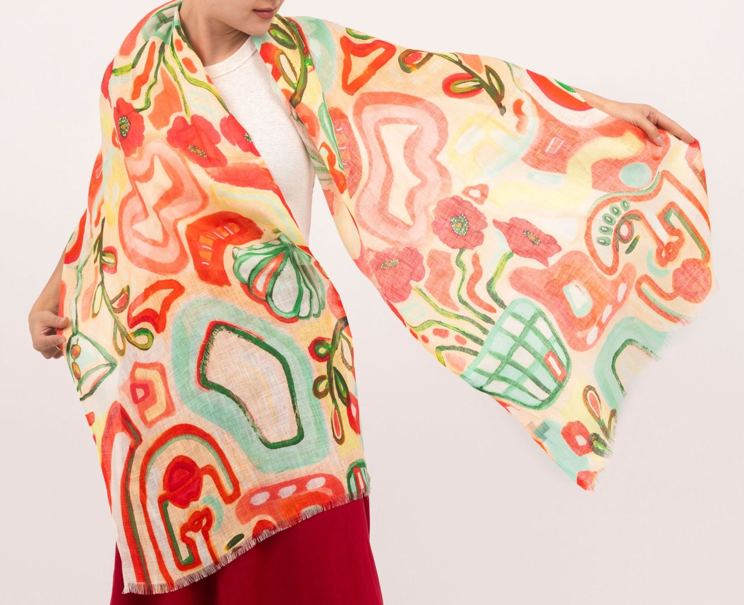Doodle Printed  Linen Scarf