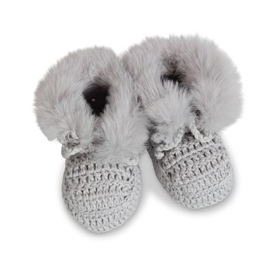 Cutie Fur Trim Bootees - Hand Crocheted with Faux Fur Cuff