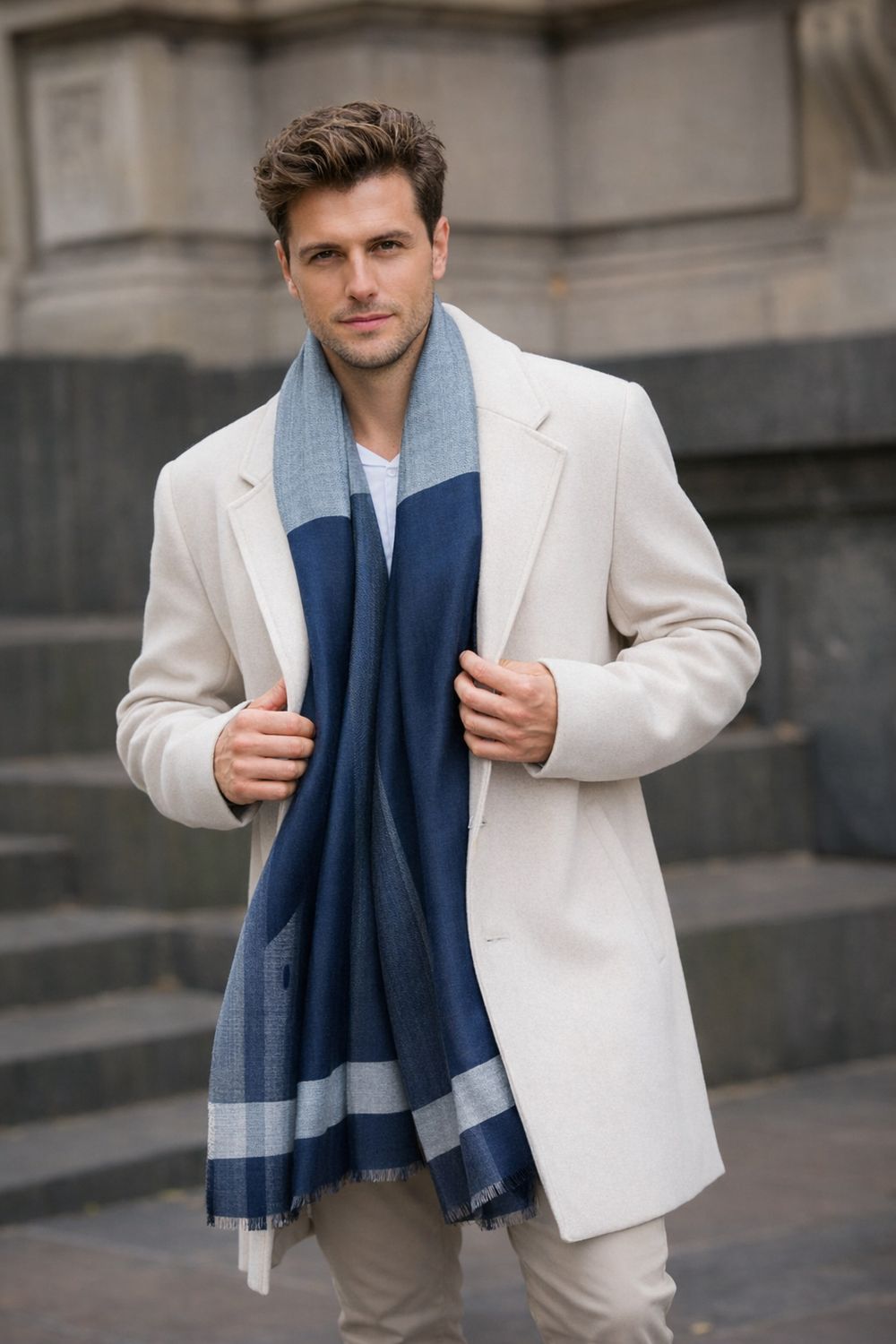 Rumi Colour Blocked Men's  Multi-pattern Weave Wool Silk Scarf | DLUX