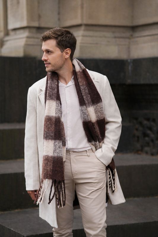 Lumi Woven Plaid Pattern Wool Mohair Chunky Scarf