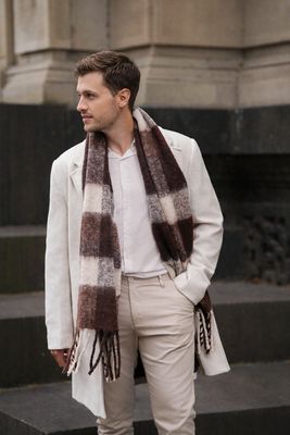 Lumi Woven Plaid Pattern Wool Mohair Chunky Scarf