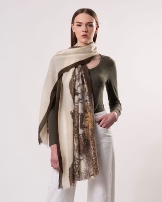 Nirvana Toile de Jouy Print Wool Silk Cashmere Blend Scarf | DLUX